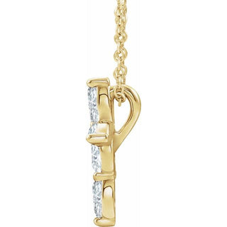 14K Yellow Natural White Sapphire Cross 16-18" Necklace