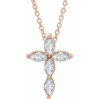 14K Rose Natural White Sapphire Cross 16-18" Necklace