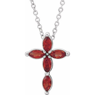 Platinum Natural Mozambique Garnet Cross 16-18" Necklace