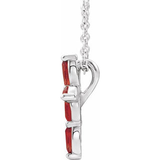 Sterling Silver Natural Mozambique Garnet Cross 16-18" Necklace