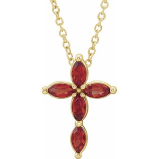 14K Yellow Natural Mozambique Garnet Cross 16-18" Necklace