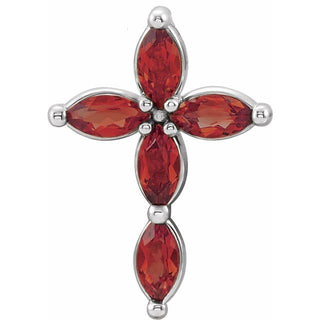 Platinum Natural Mozambique Garnet Cross Pendant