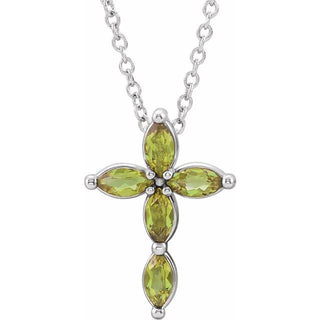 14K White Natural Peridot Cross 16-18" Necklace