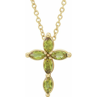 14K Yellow Natural Peridot Cross 16-18" Necklace