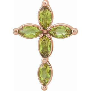 14K Rose Natural Peridot Cross Pendant