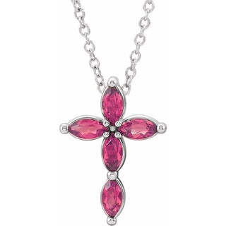 14K White Natural Pink Tourmaline Cross 16-18" Necklace