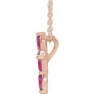 14K Rose Natural Pink Tourmaline Cross 16-18" Necklace
