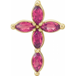 14K Yellow Natural Pink Tourmaline Cross Pendant