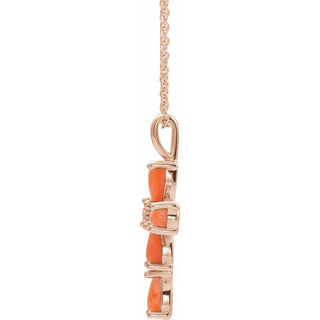 14K Rose Natural Pink Coral Cabochon Cross 16-18" Necklace