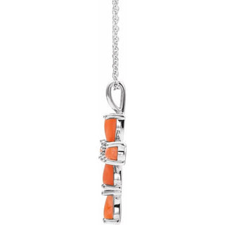 Sterling Silver Natural Pink Coral Cabochon Cross 16-18" Necklace