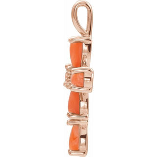 14K Rose Natural Pink Coral Cabochon Cross Pendant