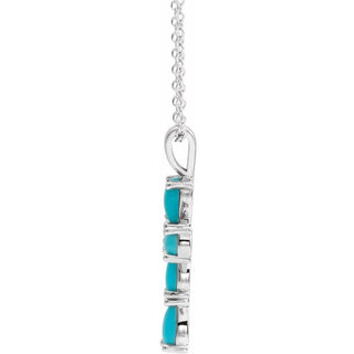 Platinum Natural Turquoise Cabochon Cross 16-18" Necklace