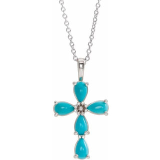 Platinum Natural Turquoise Cabochon Cross 16-18" Necklace