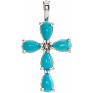 Sterling Silver Natural Turquoise Cabochon Cross Pendant