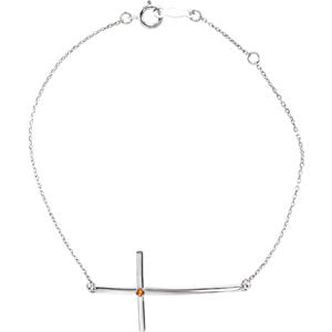 14K White Citrine Sideways Cross Bracelet