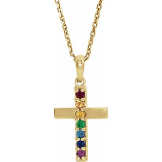 14K Yellow Natural Multi-Gemstone Cross 16-18" Necklace
