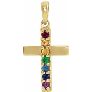 14K Yellow Natural Multi-Gemstone Cross Pendant