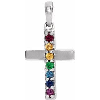 14K White Natural Multi-Gemstone Cross Pendant