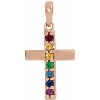 14K Rose Natural Multi-Gemstone Cross Pendant
