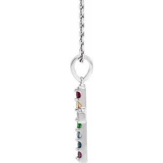 Sterling Silver Natural Multi-Gemstone Cross 16-18" Necklace