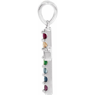 14K White Natural Multi-Gemstone Cross Pendant