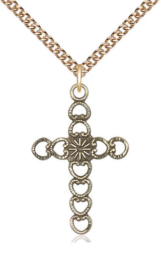 14kt Gold Hearts w/Sunburst Medal