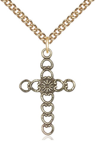 14kt Gold Hearts w/Sunburst Medal