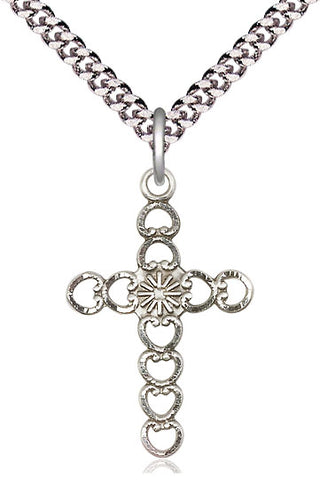 Sterling Silver Hearts w/Sunburst Medal Catholic Jewelry