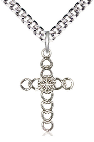 Sterling Silver Hearts w/Sunburst Medal Catholic Jewelry