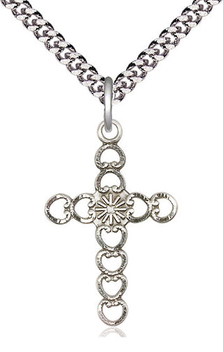Sterling Silver Hearts w/Sunburst Medal Catholic Jewelry