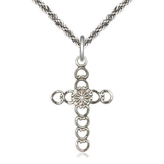 Sterling Silver Hearts w/Sunburst Medal Catholic Jewelry