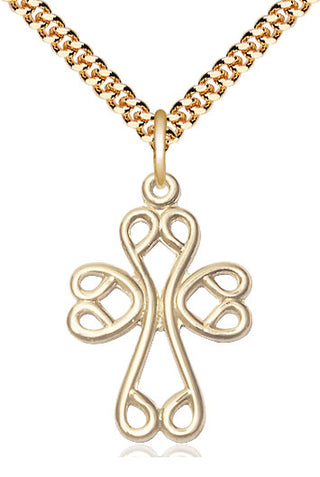 14kt Gold Filled Scroll Cross Medal Catholic Jewelry