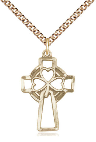 14kt Gold Filled Shamrock Cross Medal Catholic Jewelry