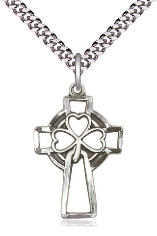 Pewter Shamrock Cross Medal Catholic Jewelry