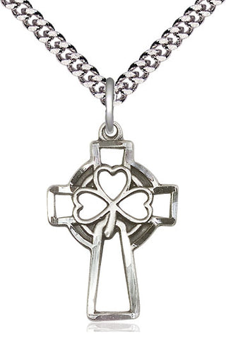 Pewter Shamrock Cross Medal Catholic Jewelry