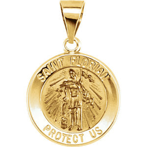 14K Gold 15 MM Round Hollow St. Florian Medal