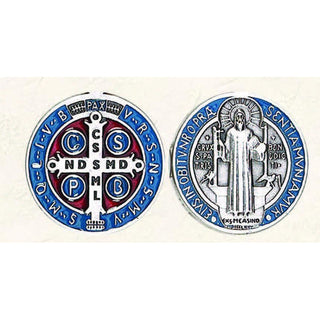 6-pack - St Benedict Token - Silver Tone with Light Blue and Red