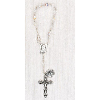 4-Pack - 6mm Glass Clear Auto Rosary with Premium Centerpiece and Crucifix with St Christopher Pendant