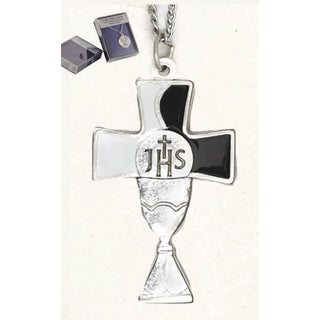 Bulk Black/White Enameled Chalice Cross