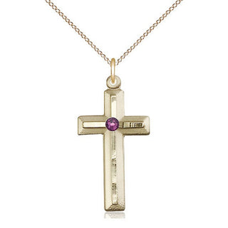 14kt Gold Filled Cross | 3mm Amethyst Swarovski stone | 18-inch Gold Filled Chain | Engravable