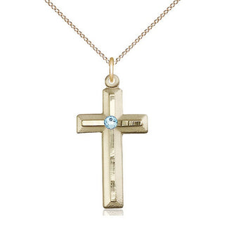 14kt Gold Filled Cross | 3mm Aqua Swarovski stone | 18-inch Gold Filled Chain | Engravable