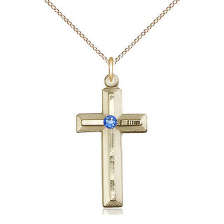 14kt Gold Filled Cross | 3mm Sapphire Swarovski stone | 18-inch Gold Filled Chain | Engravable