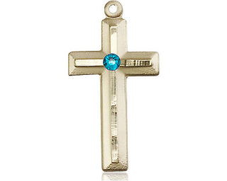 14kt Gold Cross Medal with a 3mm Zircon Swarovski stone Engraved Catholic Saint Jewelry