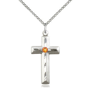 Sterling Silver Cross | 3mm Topaz Swarovski stone | 18-inch Sterling Silver Chain | Engravable