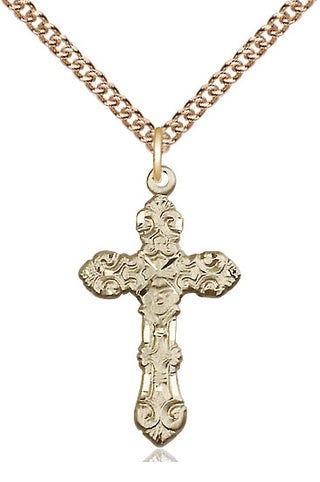 14kt Gold Cross Medal Engraved Catholic Saint Jewelry