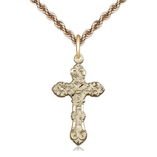 14kt Gold Cross Medal Engraved Catholic Saint Jewelry