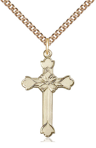 14kt Gold Cross Medal Engraved Catholic Saint Jewelry