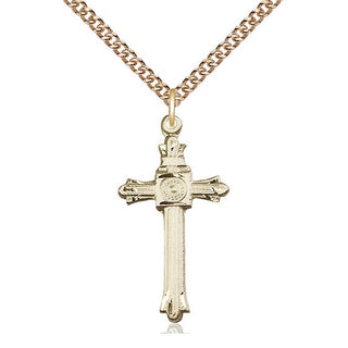 14kt Gold Cross Medal Engraved Catholic Saint Jewelry