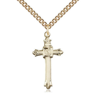14kt Gold Cross Medal Engraved Catholic Saint Jewelry