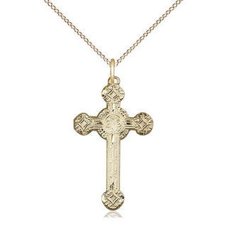 14kt Gold Cross Medal Engraved Catholic Saint Jewelry